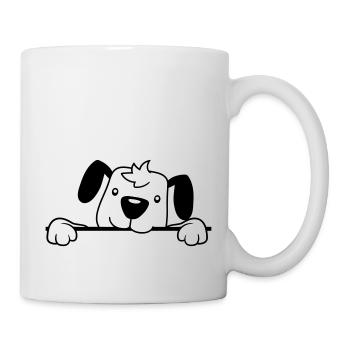 Dog Behind Wall Fence Sign Peeping Happy Cute - Mug - white - Right