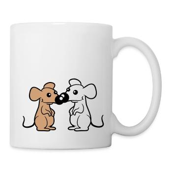 2 Mäuse Paar Verliebt Valentinstag Nasen berühren - Tasse - Weiß - Rechts