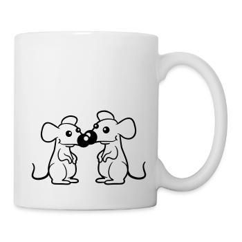 2 Mäuse Paar Verliebt Valentinstag Nasen berühren - Tasse - Weiß - Rechts