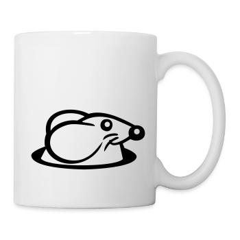 Maus Boden Loch Mauseloch Guckt Süß Lustig Comic - Tasse - Weiß - Rechts