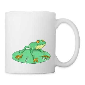 Cute green frog on a lilypad - Mug - white - Right