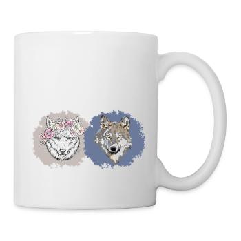Floral and Realistic Wolves – Dual Nature Design - Mug - white - Right