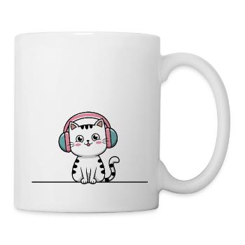 Cute Cat with Doodle Headphones - Mug - white - Right