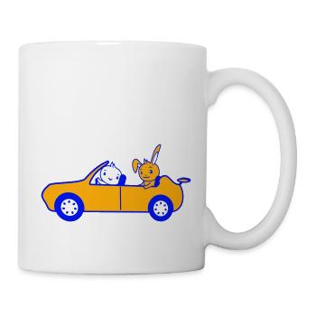 Hase Vogel Küken 2 Auto fahren Team Zwei Freunde - Tasse - Weiß - Rechts