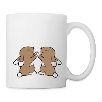 2 Bunnies Best Friends Team Hands Holding Happy - Mug - white - Right