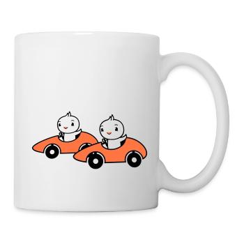 2 Vögel fahren schnell Auto Rennauto Wettrennen - Tasse - Weiß - Rechts