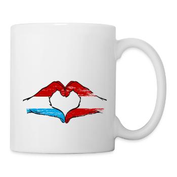 Luxembourg Austria Flag Hands Heart Shape Used - Mug - white - Right