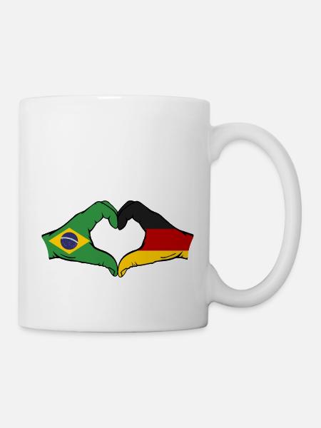 Brasilien Deutschland Flagge Haende Herzform - Tasse - Weiß