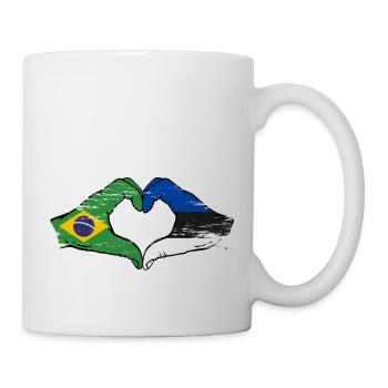 Brazil Estonia Flag Hands Heart Shape Used - Mug - white - Right