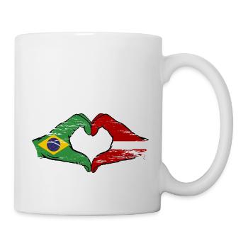 Brazil Latvia Flag Hands Heart Shape Used - Mug - white - Right