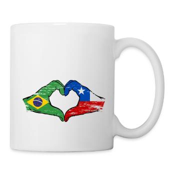 Brazil Chile Flag Hand Heart Shape Used - Mug - white - Right
