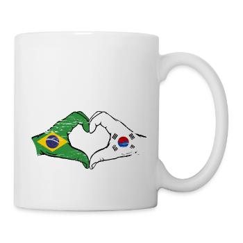 Brazil South Korea hands heart shape used - Mug - white - Right