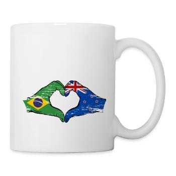 Brazil New Zealand Hands Heart Shape Used - Mug - white - Right