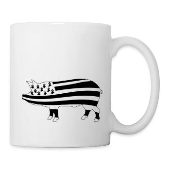 BRETAGNE - BZH - COCHON - bonnet rose - Mug blanc - blanc - Droite