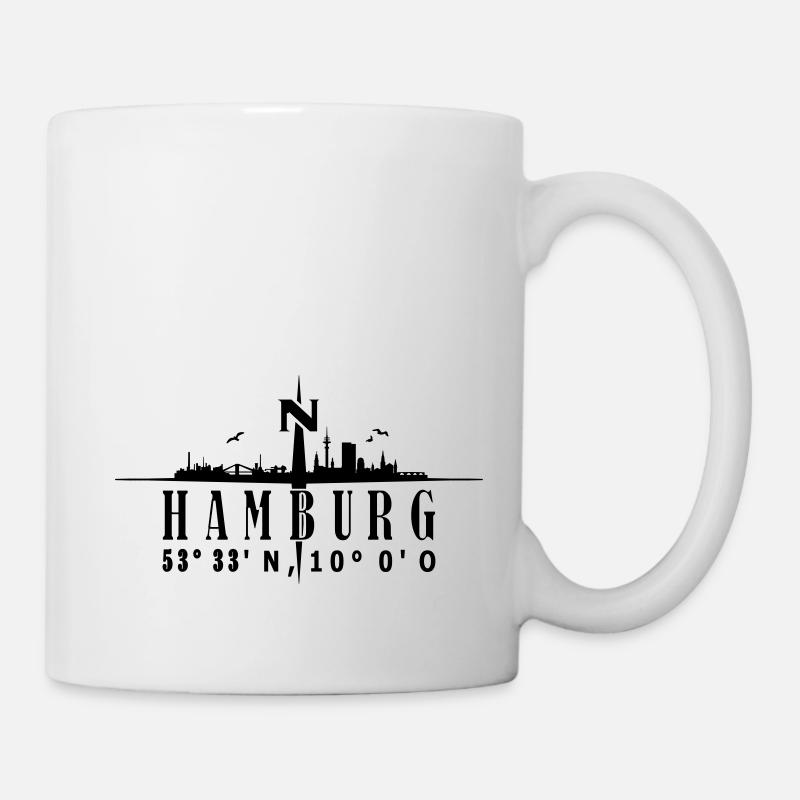 Skyline Hamburg mit Kompass - Tasse - Weiß