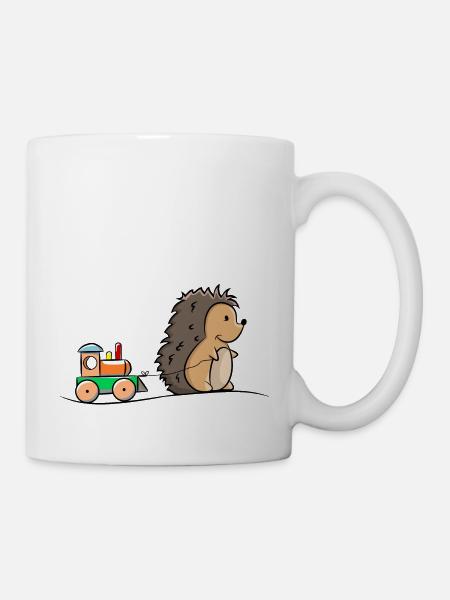 Igel mit Holz Eisenbahn - Tasse - Weiß