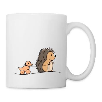 Igel mit Holz Ente - Tasse - Weiß - Rechts