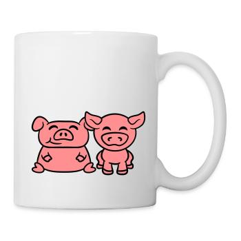 2 Kleine Süße Baby Ferkel Schweinchen - Tasse - Weiß - Rechts