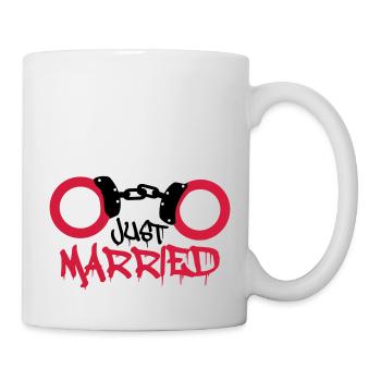 Juste mariés menottes commencés drôle - Mug blanc - blanc - Droite