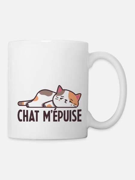 Chat m'épuise Cadeau Humour Femme Homme - Mug blanc - blanc