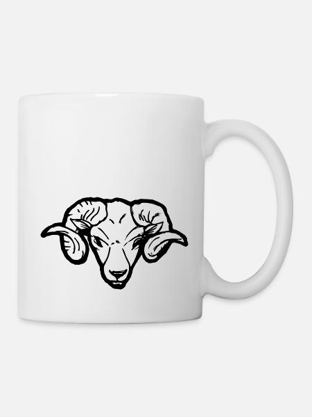 Widderkopf Outline Lustig Schaf Hörner Geschenk - Tasse - Weiß