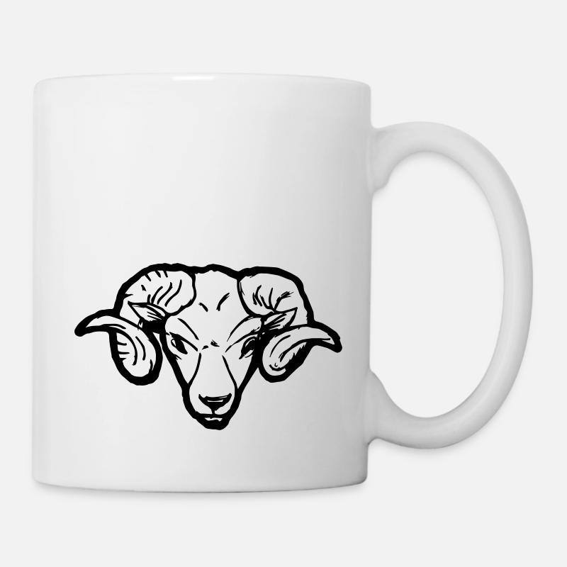 Widderkopf Outline Lustig Schaf Hörner Geschenk - Tasse - Weiß