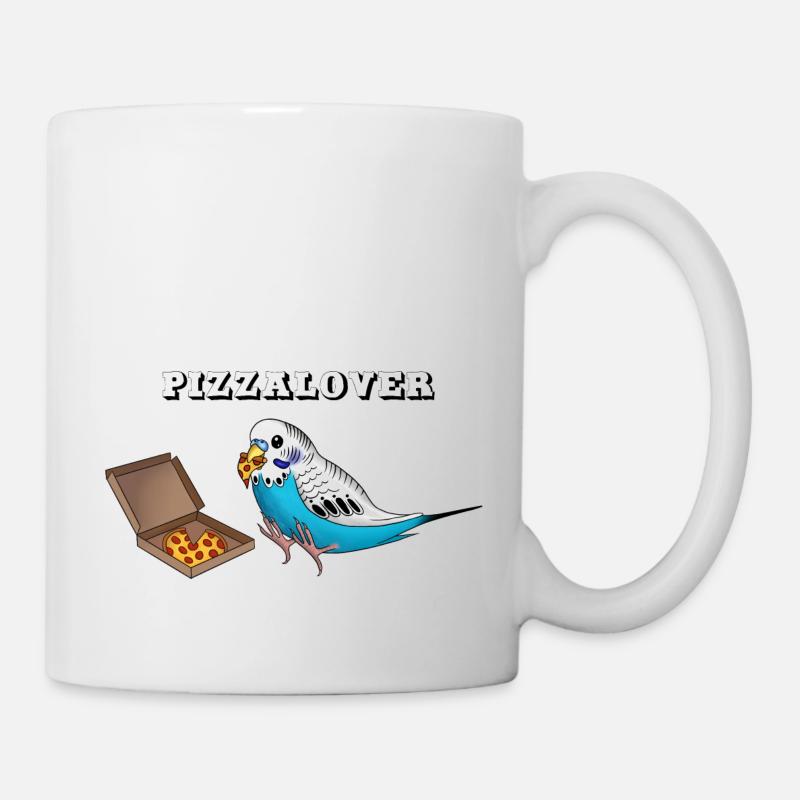 Pizzalover! Budgie eats pizza - Mug - white