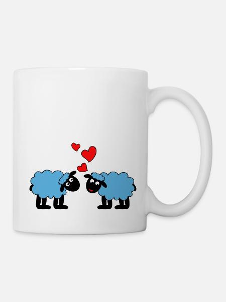 Moutons heureux amoureux Moutons Agneaux Cœurs - Mug blanc - blanc