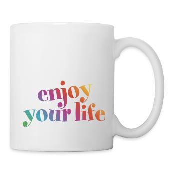 enjoy your life genieß dein Leben Regenbogen hygge - Tasse - Weiß - Rechts