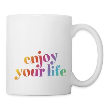 enjoy your life genieß dein Leben Regenbogen hygge - Tasse - Weiß - Rechts