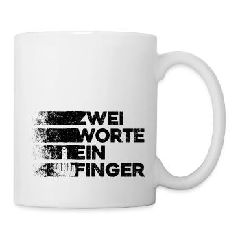 Zwei Worte Ein Finger Mittelfinger Fuck You Retro - Tasse - Weiß - Rechts