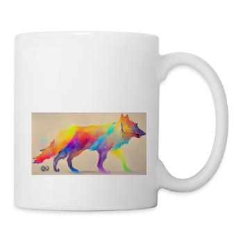 A walk through the robot mind: Farbenfroher Wolf - Tasse - Weiß - Rechts