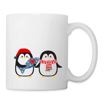 Mignons pingouins avec cadeau - Mug blanc - blanc - Droite