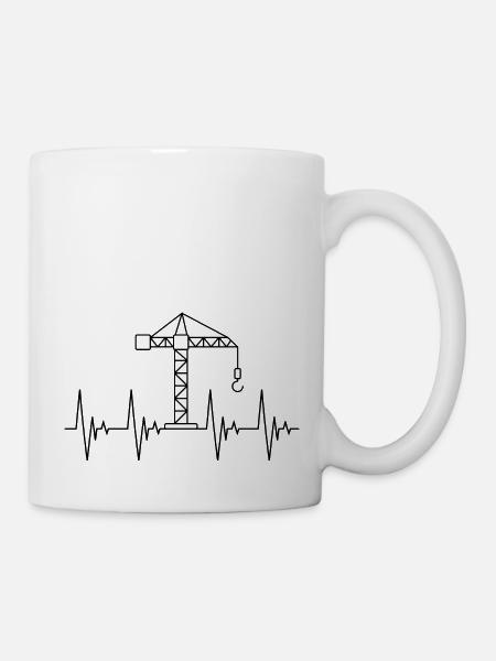 Véhicules de construction à battement de cœur noir grue - Mug blanc - blanc