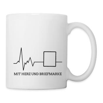 Mit Herz und Briefmarke - Tasse - Weiß - Rechts