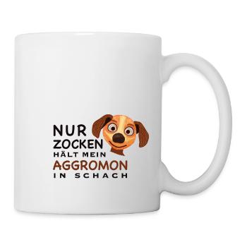 Lustiger Spruch, Zocken hält Aggromon in Schach - Tasse - Weiß - Rechts