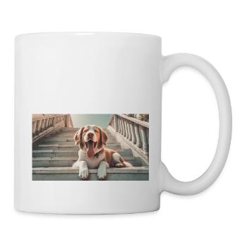 Cute animals chilling – dog on stairs - Mug - white - Right