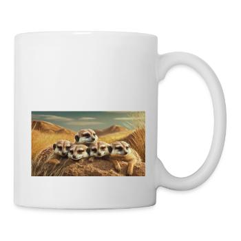 Cute animals chilling – meerkats sleeping ground - Mug - white - Right
