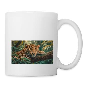 Cute animals chilling – jaguar sleeping on a tree - Mug - white - Right