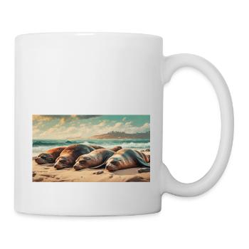 Cute animals chilling – sea lion sleeping beach - Mug - white - Right