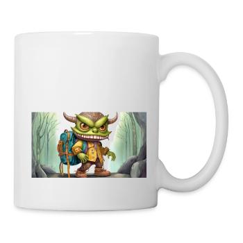 Green monster with horns - young cute little - Mug - white - Right