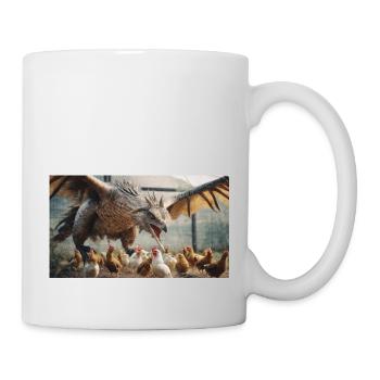 Ein realistischer böser Drache, der wie ein Wolf Hühner jagt - Tasse - Weiß - Rechts