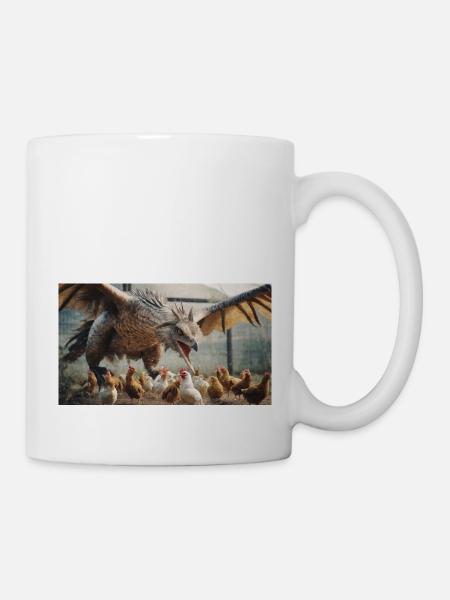 A realistic bad dragon hunting chicken like a wolf - Mug - white