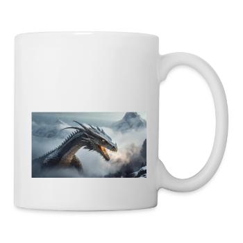 Ein realistischer böser dunkler Drache beim Erklimmen eines Nebels - Tasse - Weiß - Rechts