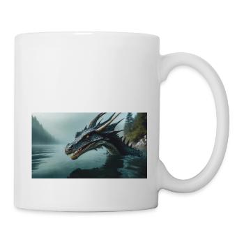 Ein realistischer böser dunkler Drache in einem nebligen Fluss - Tasse - Weiß - Rechts