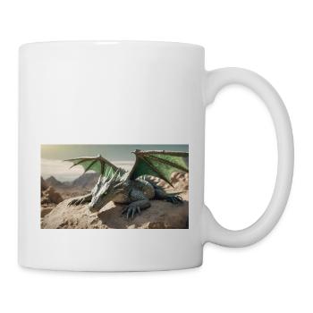 A realistic majestical green dragon is laying - Mug - white - Right