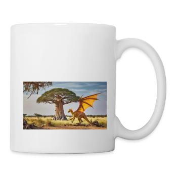 realistic orange dragon in an african desert - Mug - white - Right