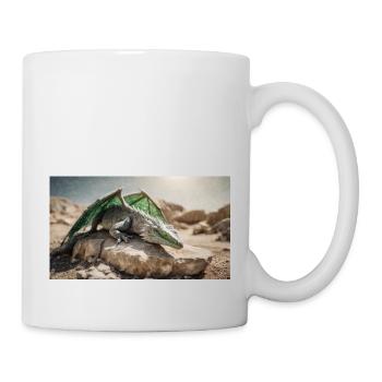A realistic majestical green dragon is laying - Mug - white - Right