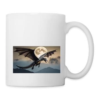 Ein realistischer, majestätischer dunkler Drache posiert - Tasse - Weiß - Rechts