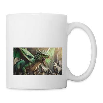 Ein realistischer, majestätischer grüner Drachenwolf - Tasse - Weiß - Rechts